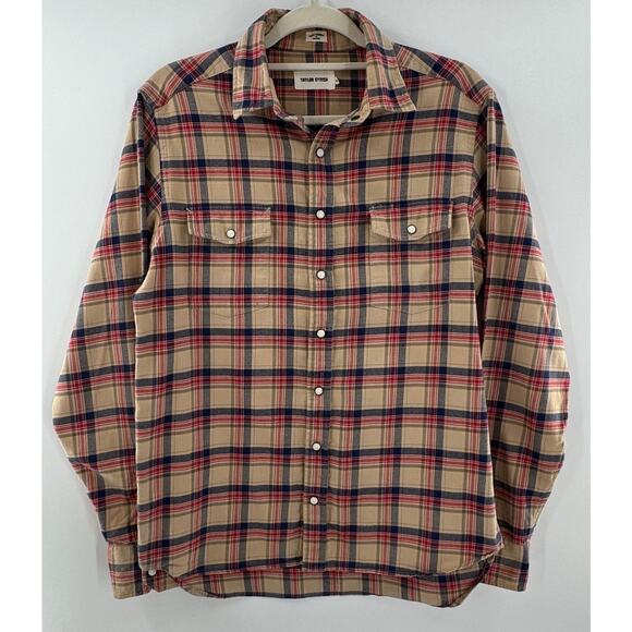 Taylor Stitch Other - Taylor Stitch Shirt Glacier Pearl Snap Western Flannel Beige Red Navy Cotton L